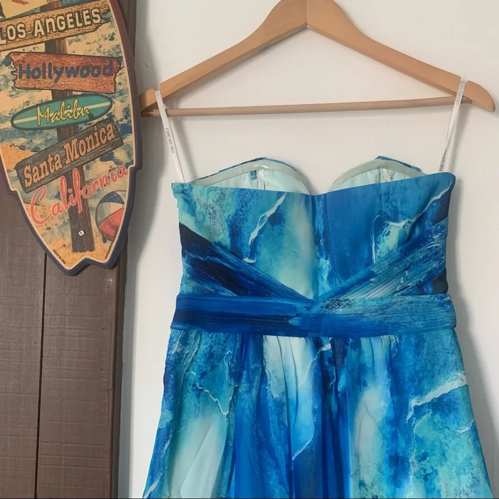 🌟 FOREVER NEW Marble Pattern Long Blue Dress - Picture 7 of 13